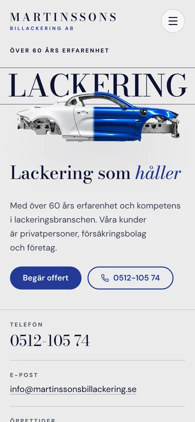 Startsidan för Martinssons på mobil